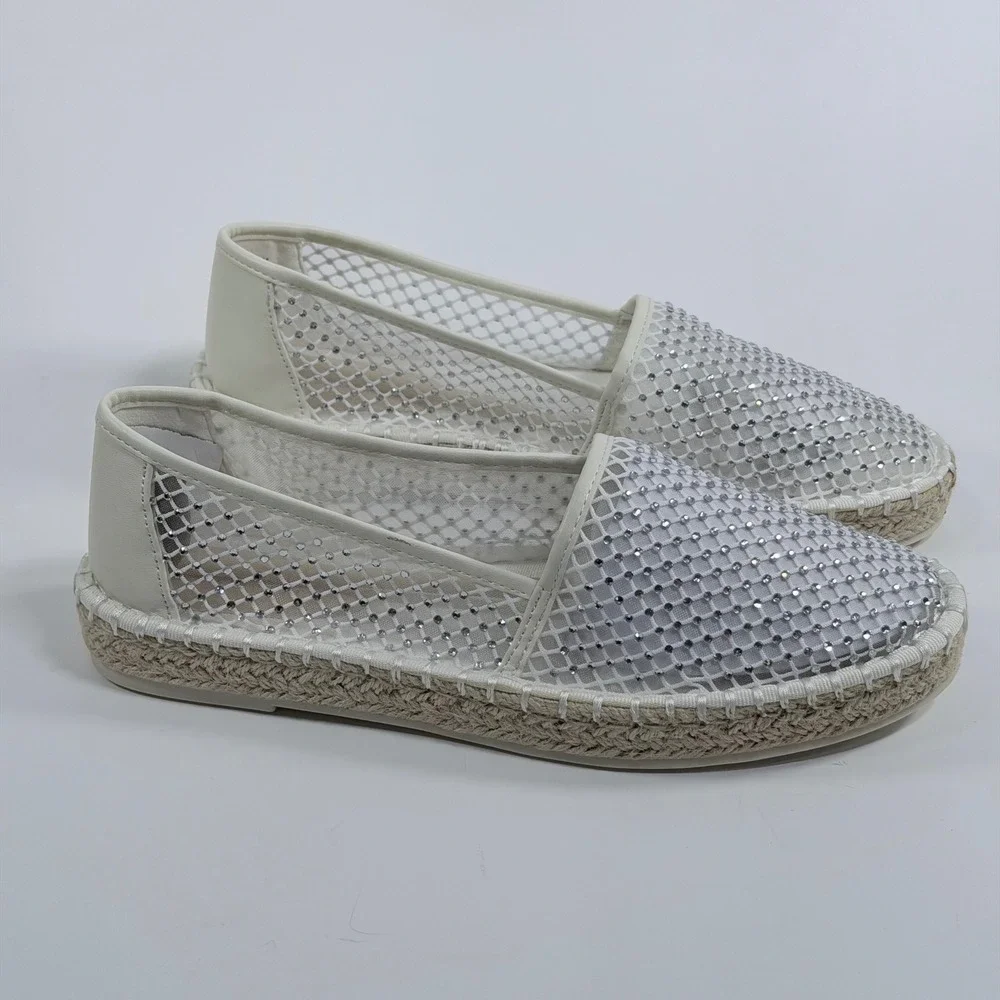 Kenneth Cole Reaction Size-9 Bonne Cream Crystal Mesh Espadrille Flats